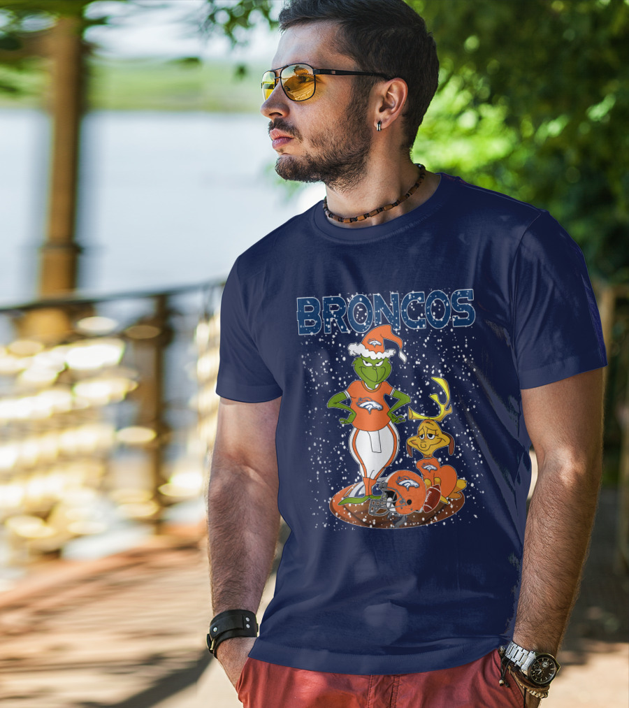 Grinchxmas Broncos Christmas Football Grinch And Max T-Shirt