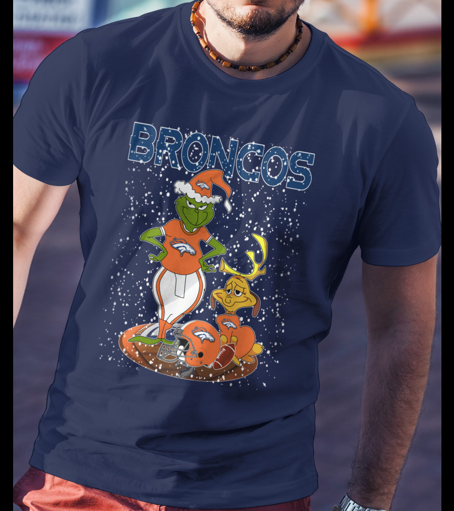 Grinchxmas Broncos Christmas Football Grinch And Max T-Shirt