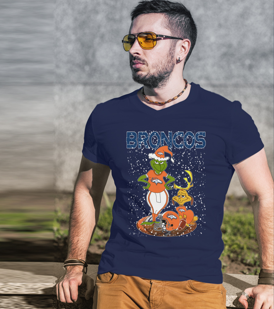Grinchxmas Broncos Christmas Football Grinch And Max T-Shirt