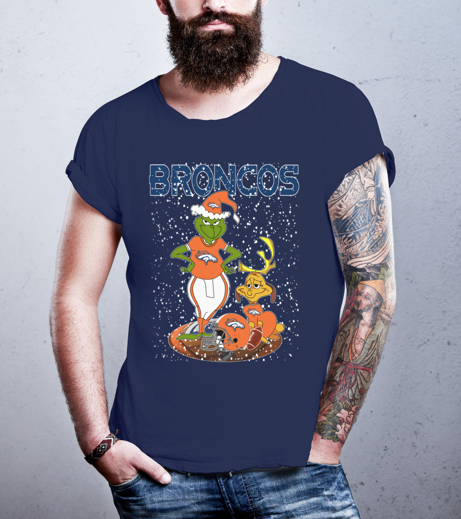 Grinchxmas Broncos Christmas Football Grinch And Max T-Shirt