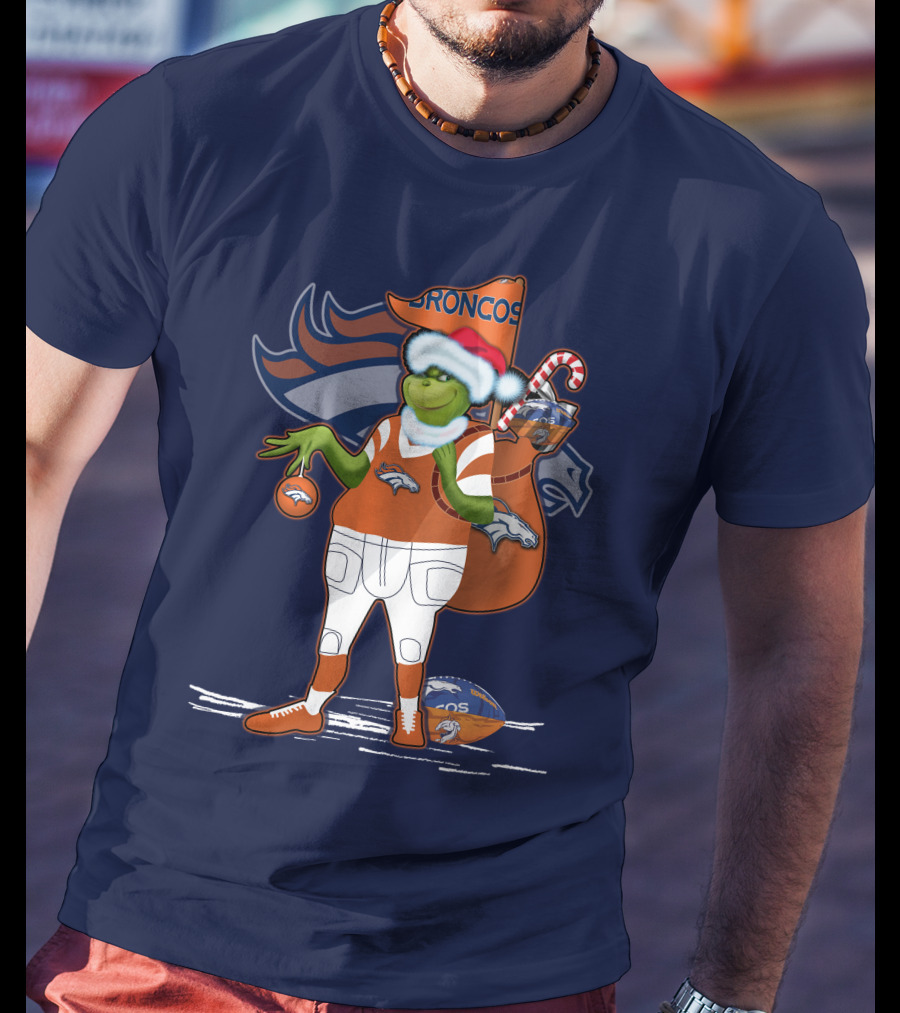 Grinchxmas Denver Broncos Holiday Football Theme T-Shirt