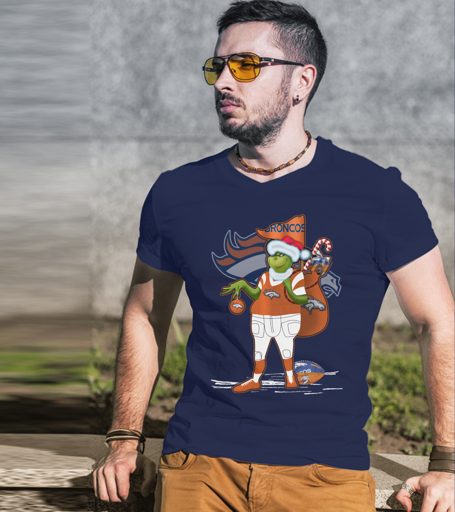 Grinchxmas Denver Broncos Holiday Football Theme T-Shirt