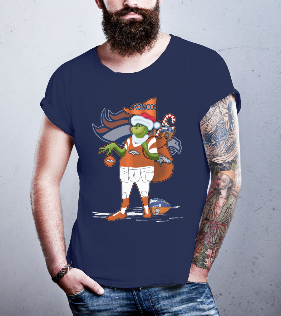 Grinchxmas Denver Broncos Holiday Football Theme T-Shirt