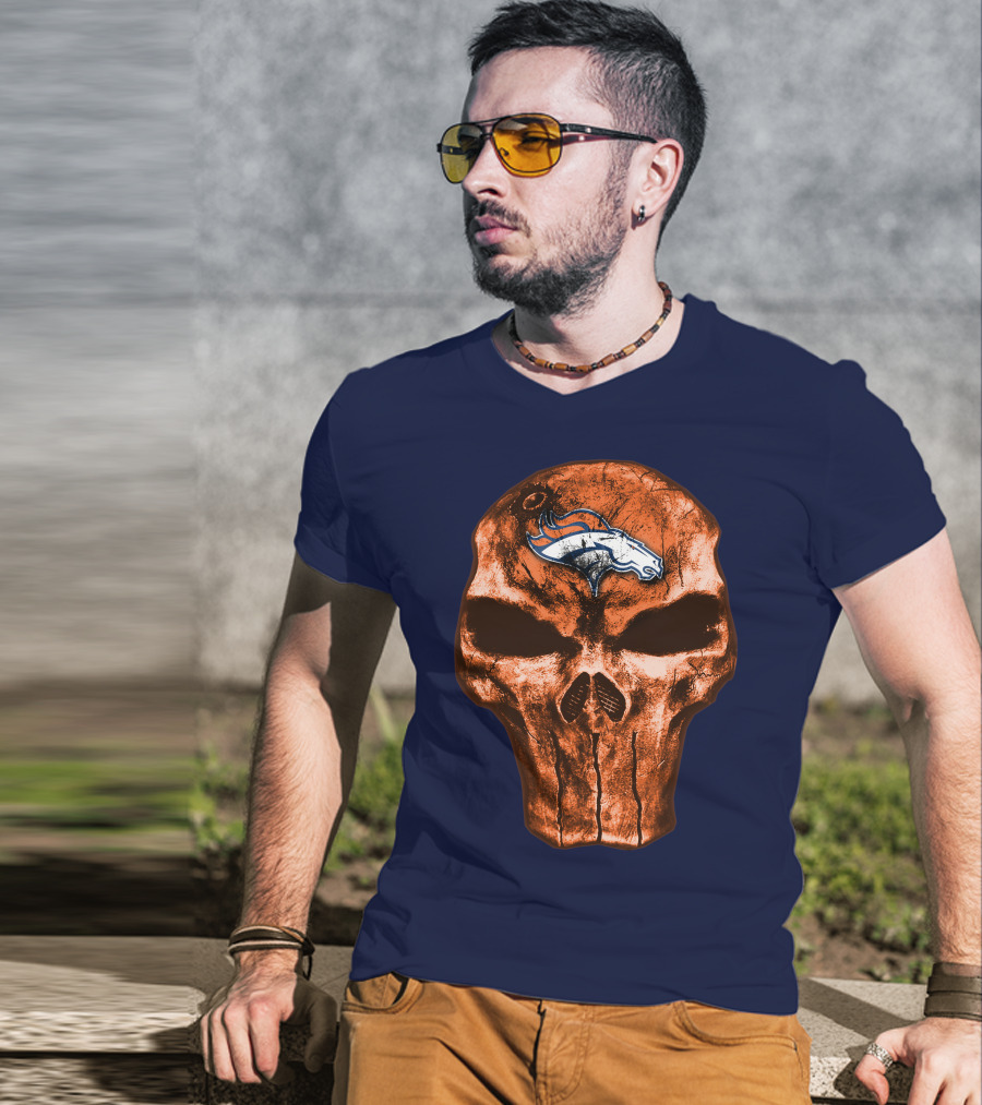 Skull Denver Broncos Logo Skull T-Shirt