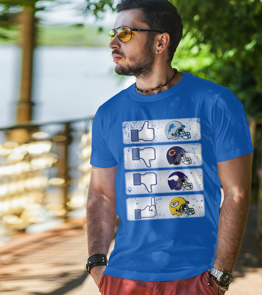 Detroit Lions Thumbs Up Chicago Bears Minnesota Vikings Green Bay Packers Football Helmets Thumbs Down Gesture T-Shirt