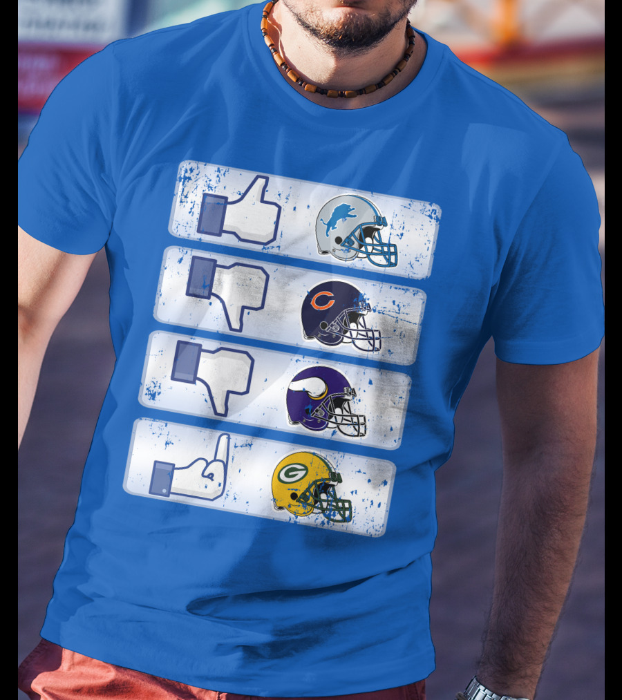 Detroit Lions Thumbs Up Chicago Bears Minnesota Vikings Green Bay Packers Football Helmets Thumbs Down Gesture T-Shirt
