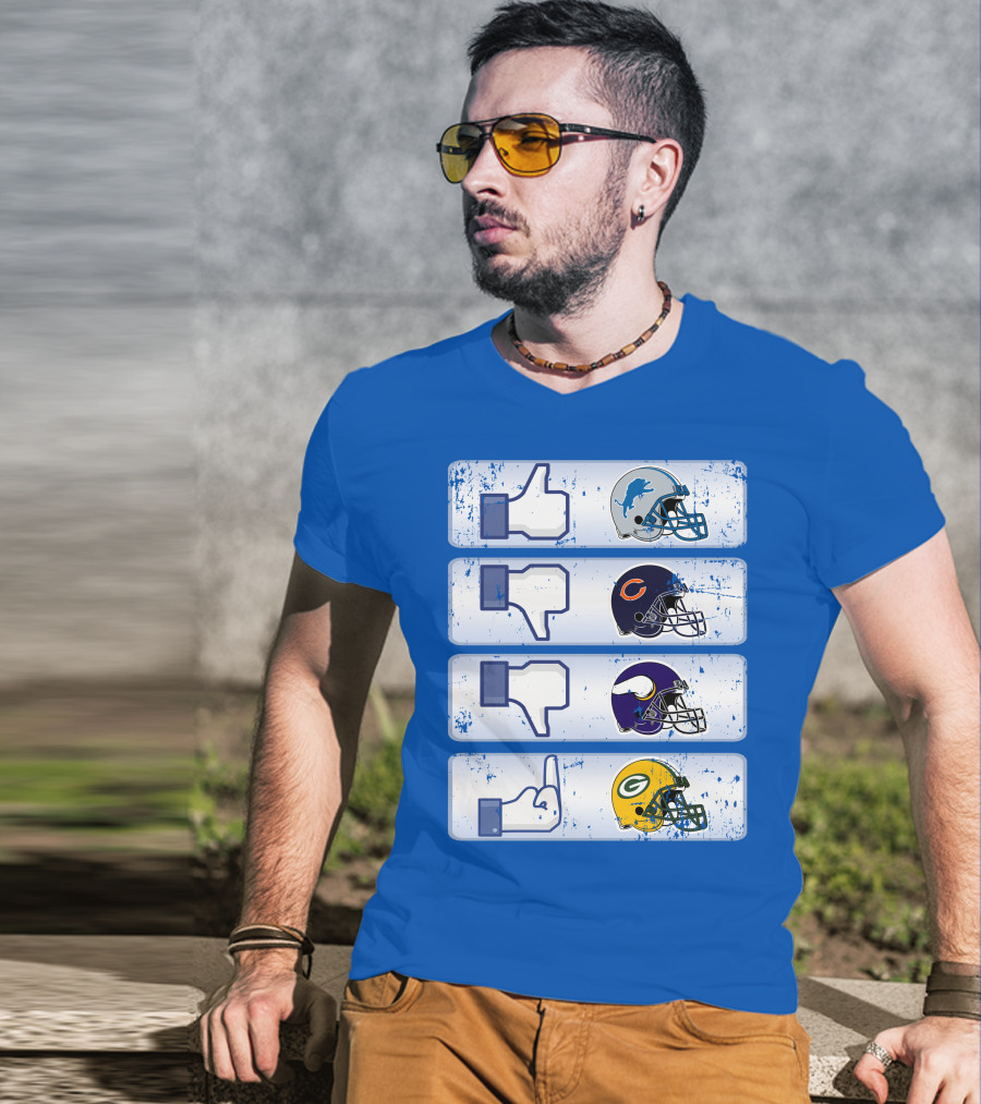 Detroit Lions Thumbs Up Chicago Bears Minnesota Vikings Green Bay Packers Football Helmets Thumbs Down Gesture T-Shirt