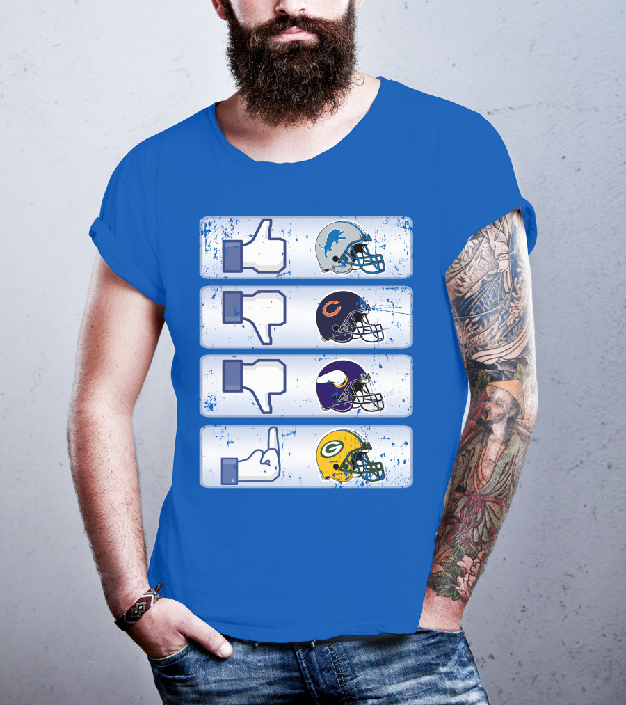 Detroit Lions Thumbs Up Chicago Bears Minnesota Vikings Green Bay Packers Football Helmets Thumbs Down Gesture T-Shirt