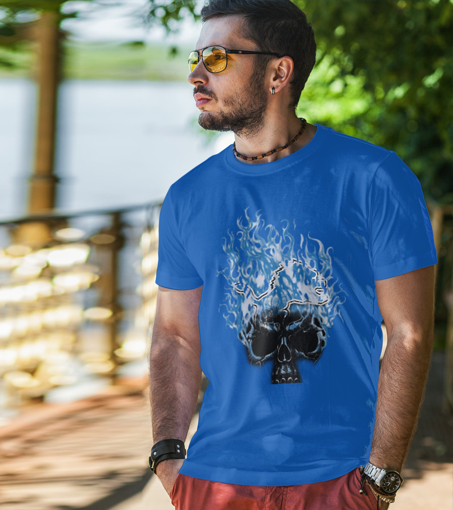 Detroit Lions Flaming Skull T-Shirt