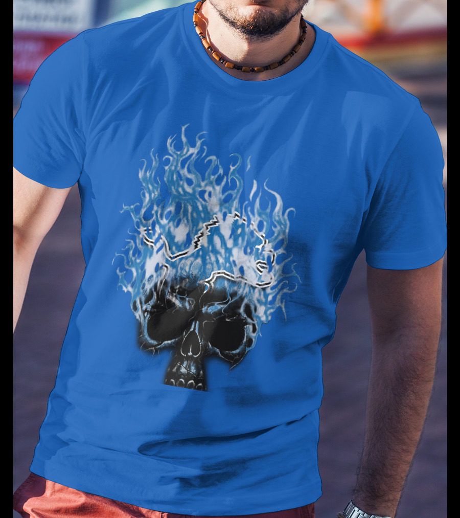 Detroit Lions Flaming Skull T-Shirt