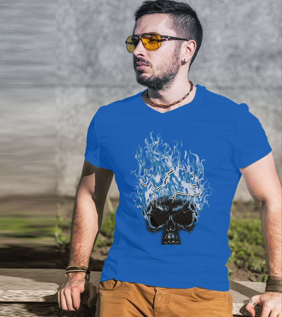 Detroit Lions Flaming Skull T-Shirt