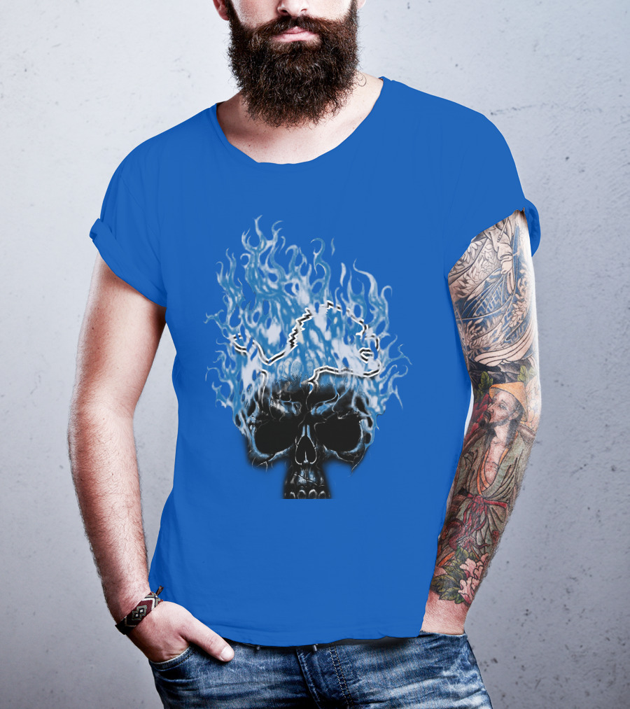 Detroit Lions Flaming Skull T-Shirt