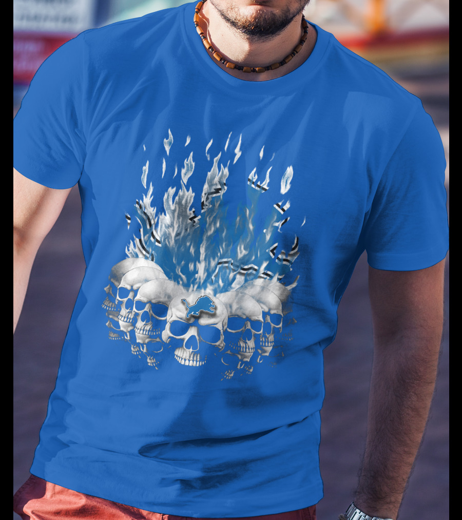 Detroit Lions 16 Flaming Skulls T-Shirt