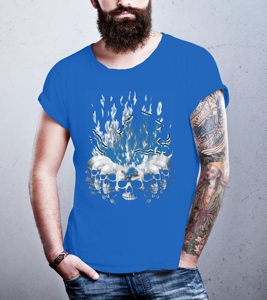 Detroit Lions 16 Flaming Skulls T-Shirt