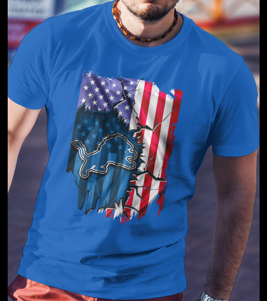 American Flag Detroit Lions Logo T-Shirt