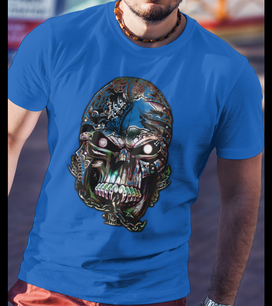 Detroit Lions 65 Skull Artwork T-Shirt