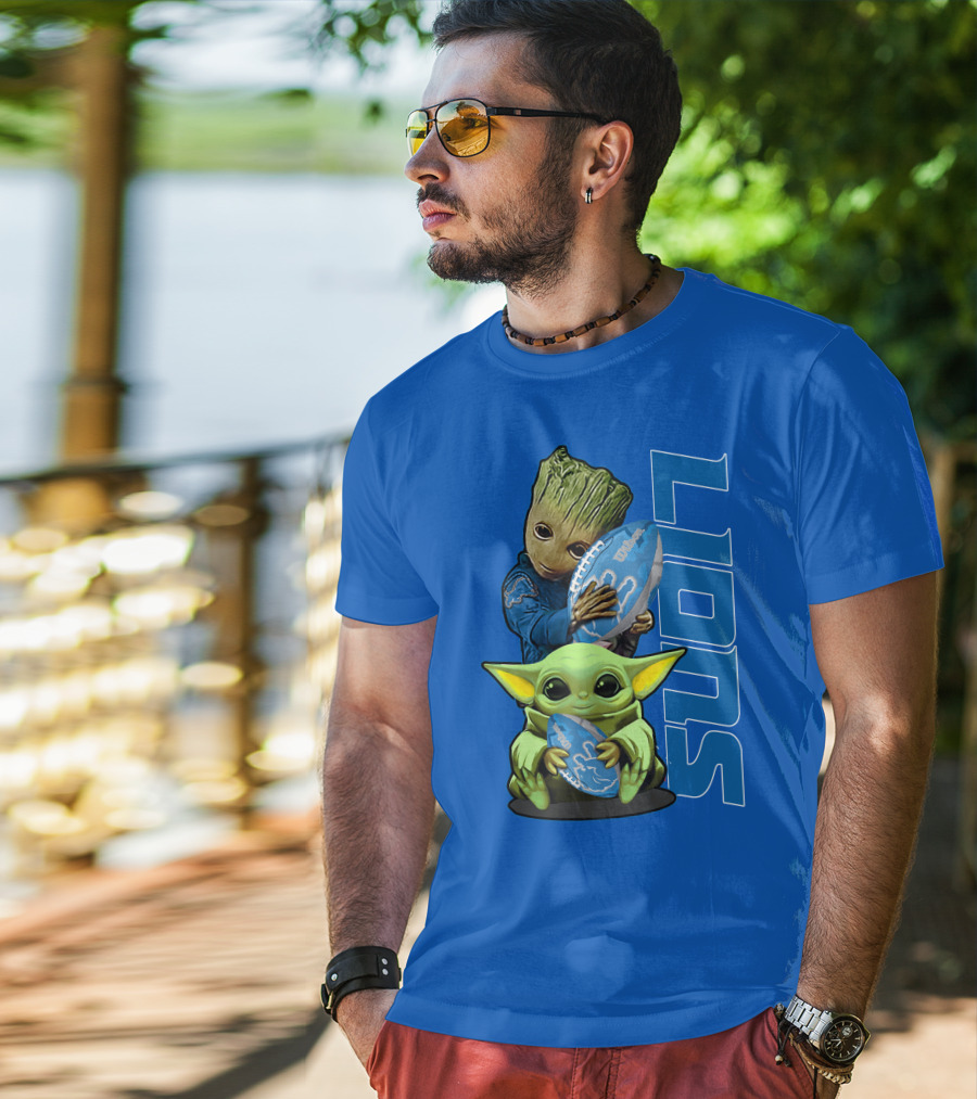 Grzd Detroit Lions Groot Baby Yoda Football Fans T-Shirt