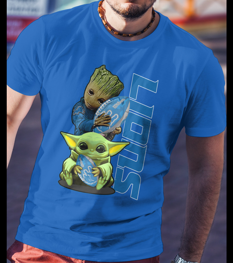 Grzd Detroit Lions Groot Baby Yoda Football Fans T-Shirt