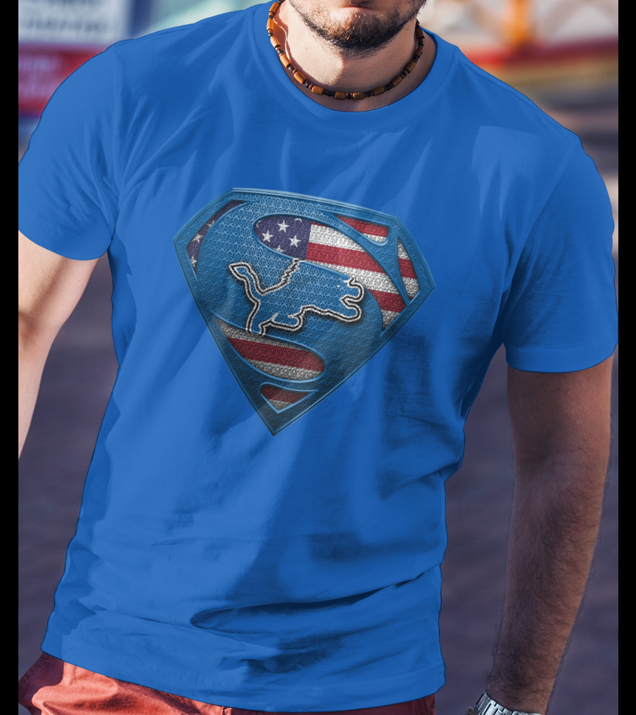 Spm Detroit Lions Superman Shield American Flag T-Shirt