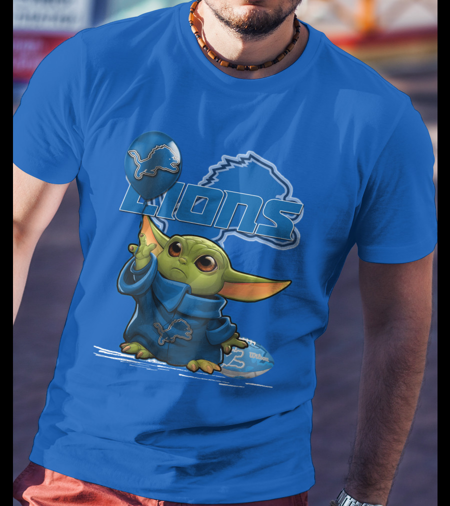 Yoda Detroit Lions Wilson Balloon Football Iconic Crossover T-Shirt