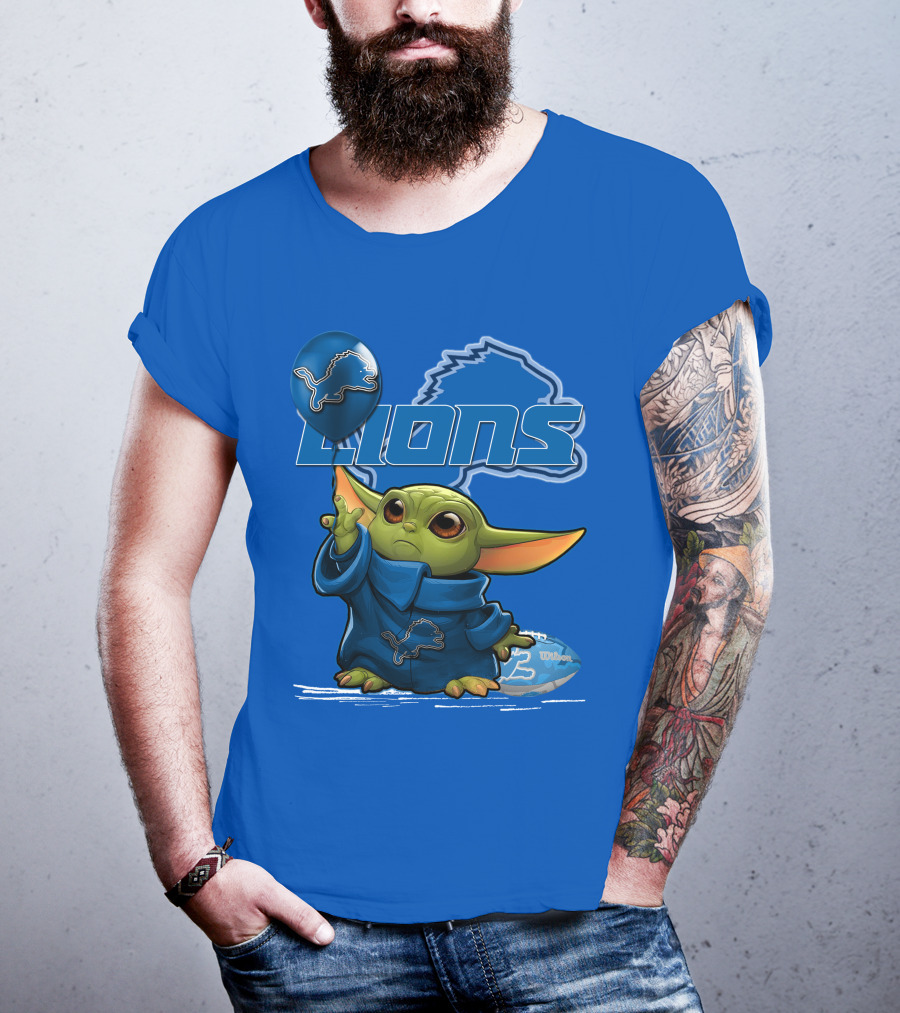 Yoda Detroit Lions Wilson Balloon Football Iconic Crossover T-Shirt