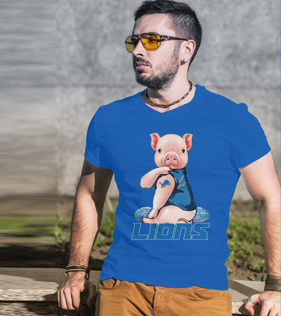 Pig With Detroit Lions T-Shirt