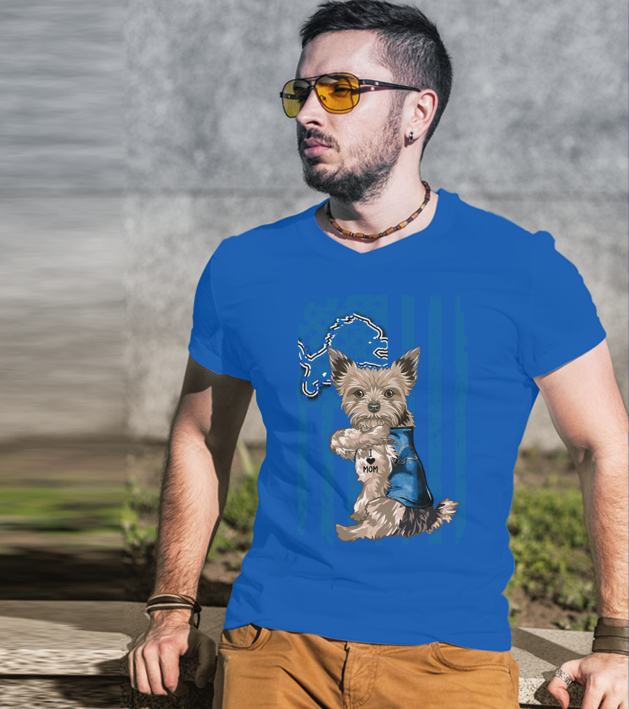 Yorkshire Terrier I Love Mom Detroit Lions T-Shirt