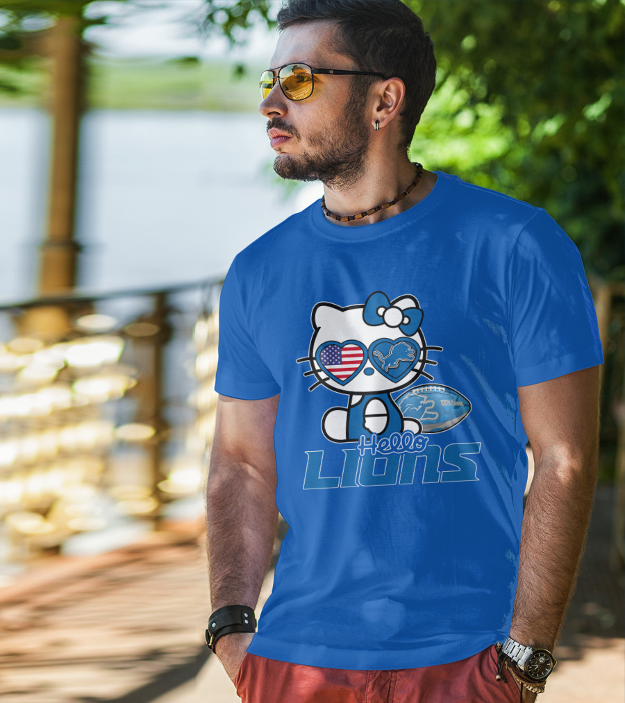 Hello Kitty Usa Detroit Lions Football Heart Glasses T-Shirt