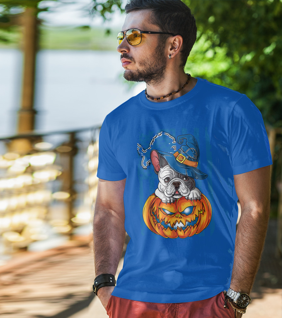Hlw Bulldog DETROIT LIONS Halloween Bulldog Pumpkin Pajama Football Fan Gift T-Shirt