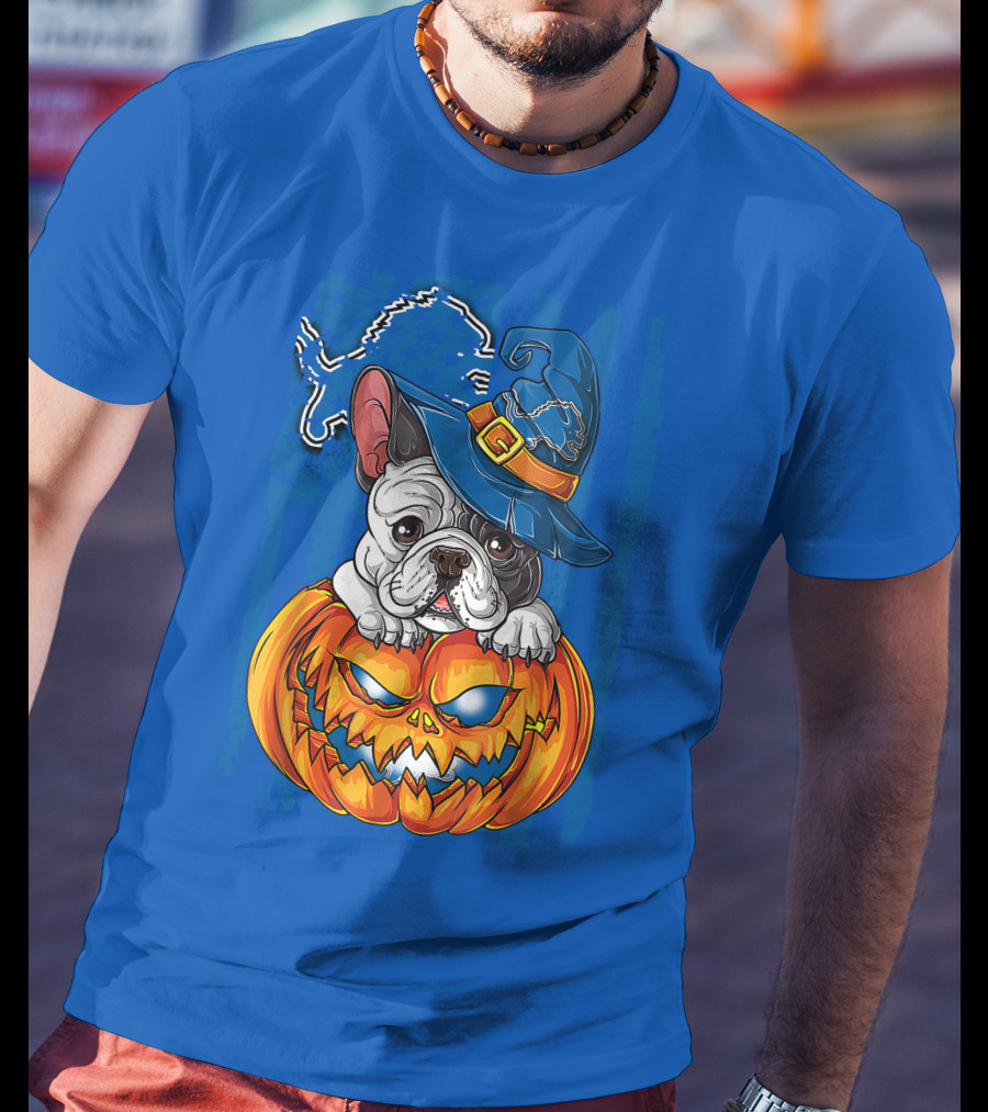 Hlw Bulldog DETROIT LIONS Halloween Bulldog Pumpkin Pajama Football Fan Gift T-Shirt