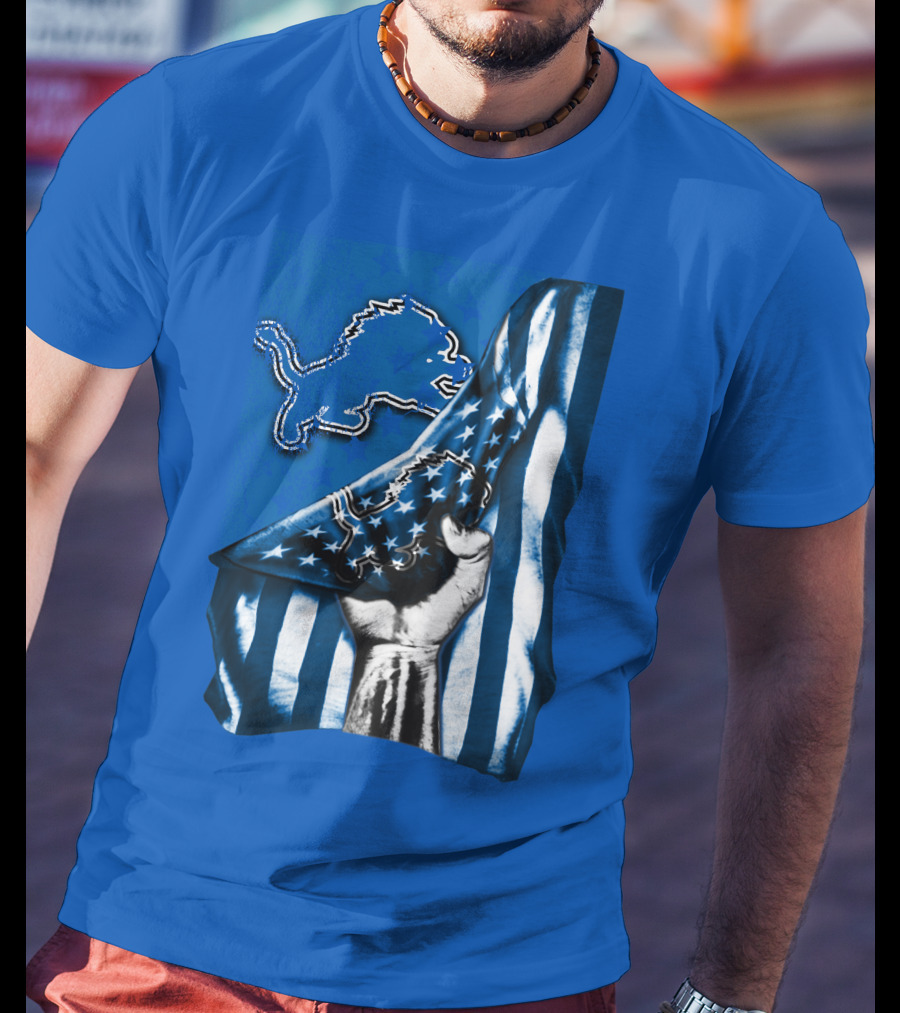Flag Detroit Lions Stars Hand Lion T-Shirt