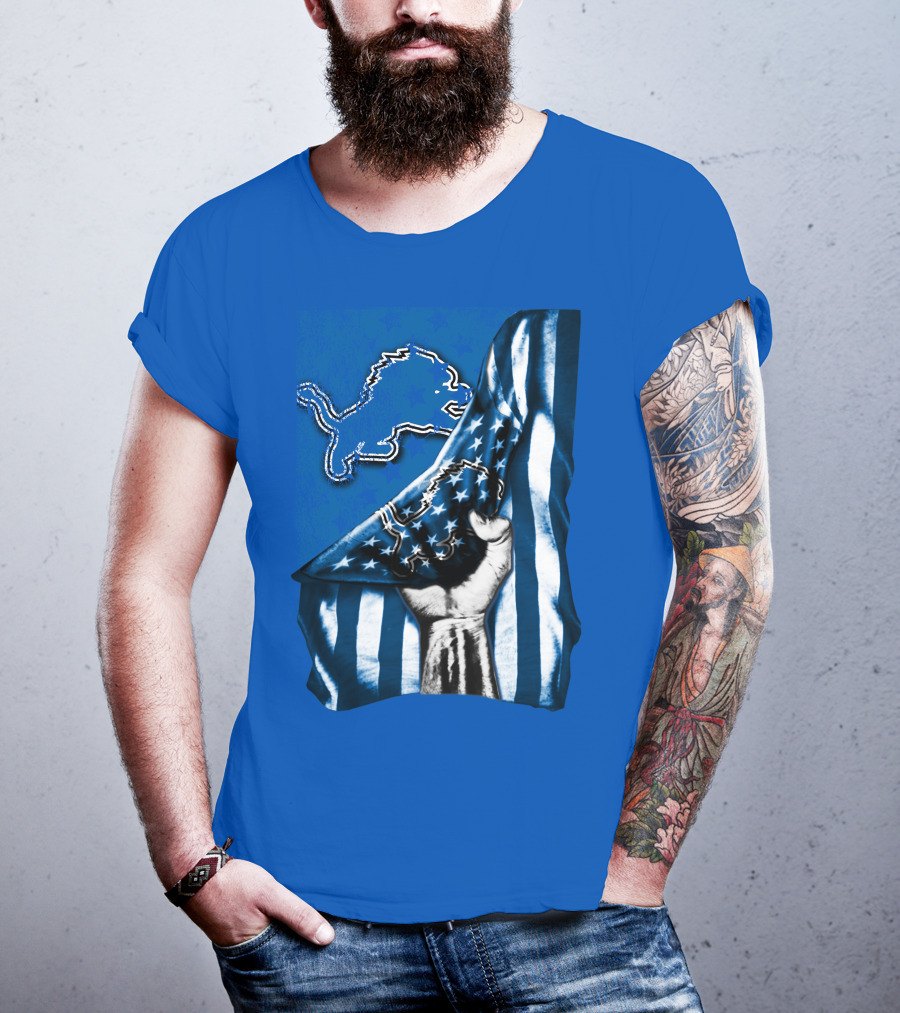 Flag Detroit Lions Stars Hand Lion T-Shirt