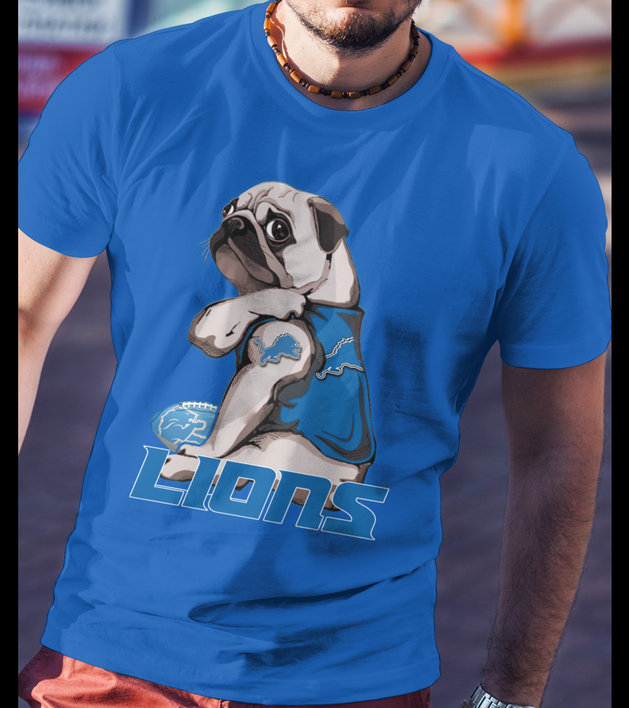 Pug Lions Football Detroit T-Shirt