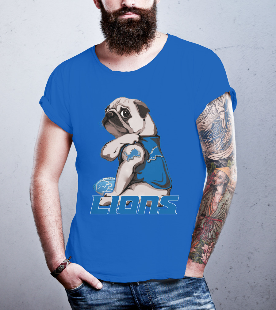 Pug Lions Football Detroit T-Shirt