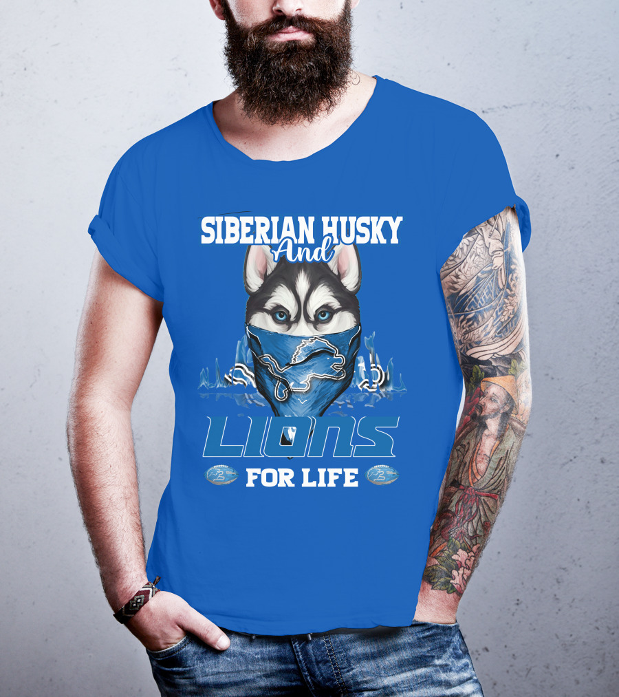 Siberian Husky And Lions For Life Detroit T-Shirt