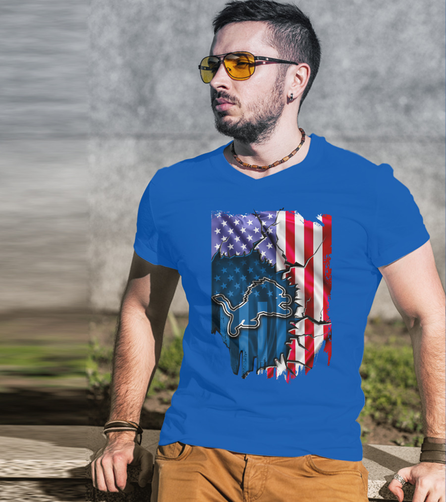 Detroit Lions American Flag Lion T-Shirt