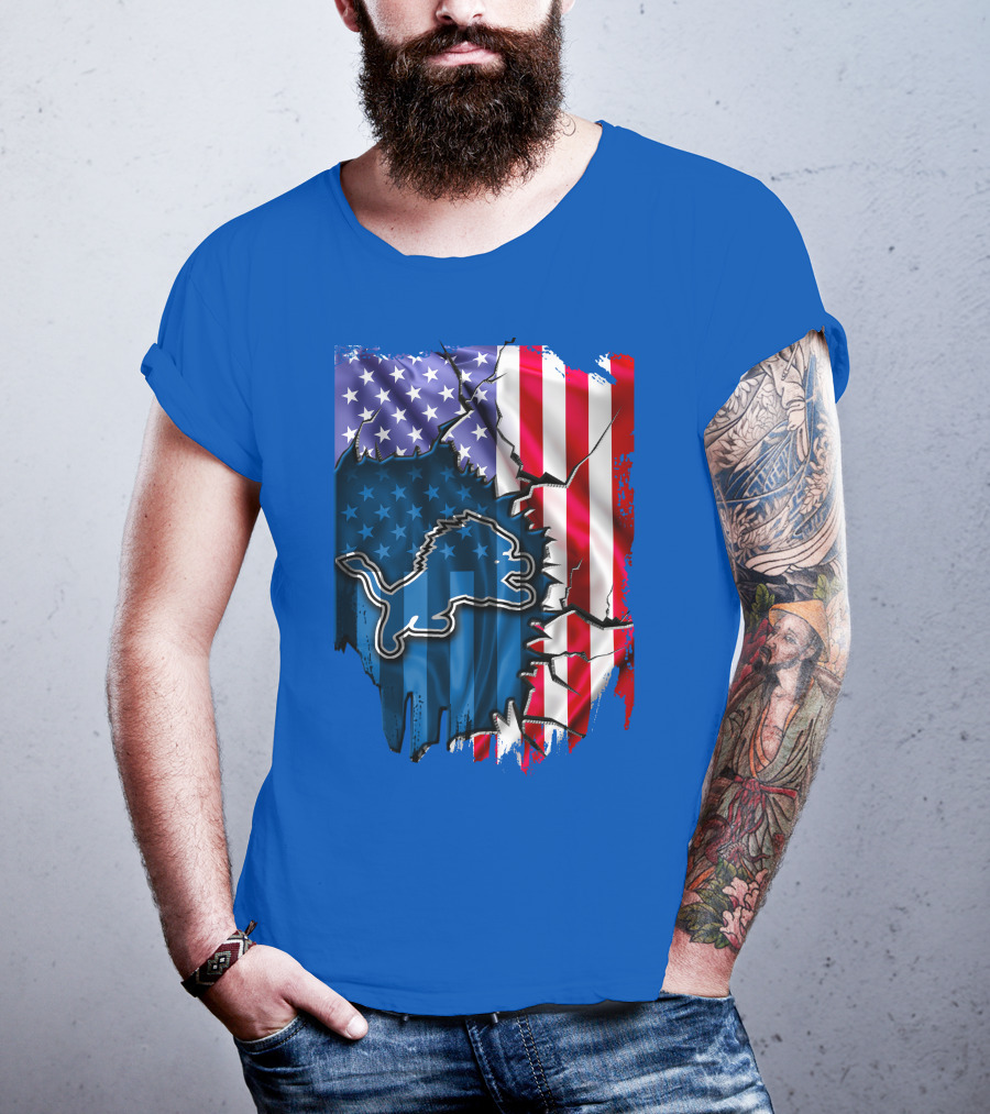 Detroit Lions American Flag Lion T-Shirt