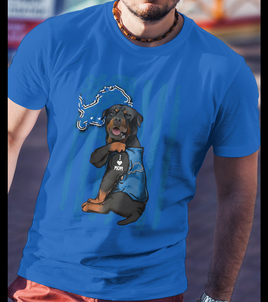 Rottweiler I Love Mom Detroit Lions Fan T-Shirt