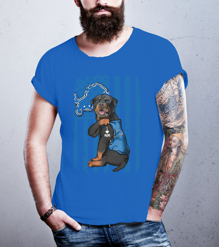 Rottweiler I Love Mom Detroit Lions Fan T-Shirt