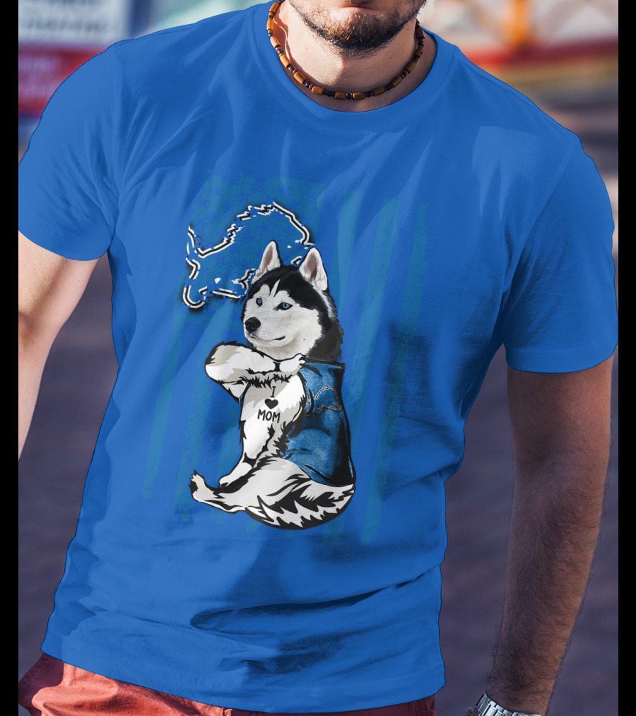 Siberian Husky I Love Mom Detroit Lions T-Shirt