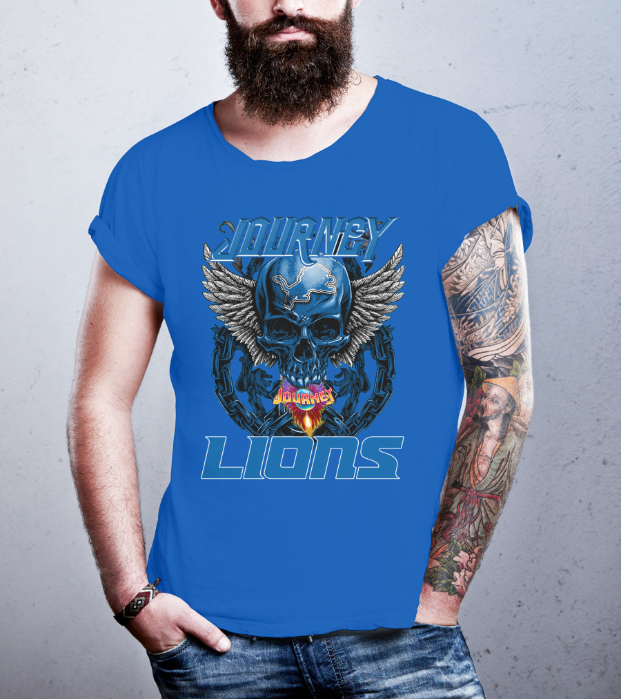 Journey Detroit Lions Skull Wings Flame Chain T-Shirt