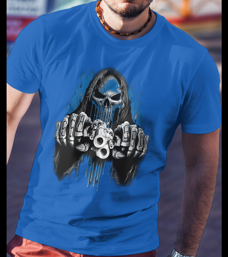 Detroit Lions 67 Grim Reaper Skeleton Guns T-Shirt
