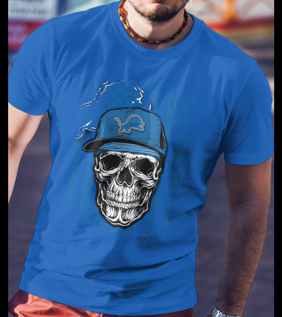 DETROIT LIONS Skull With Cap Sports T-Shirt
