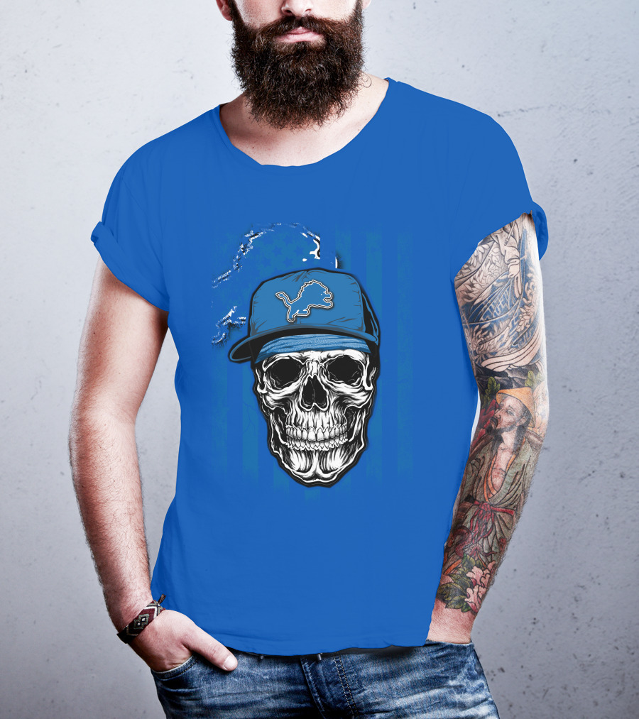 DETROIT LIONS Skull With Cap Sports T-Shirt