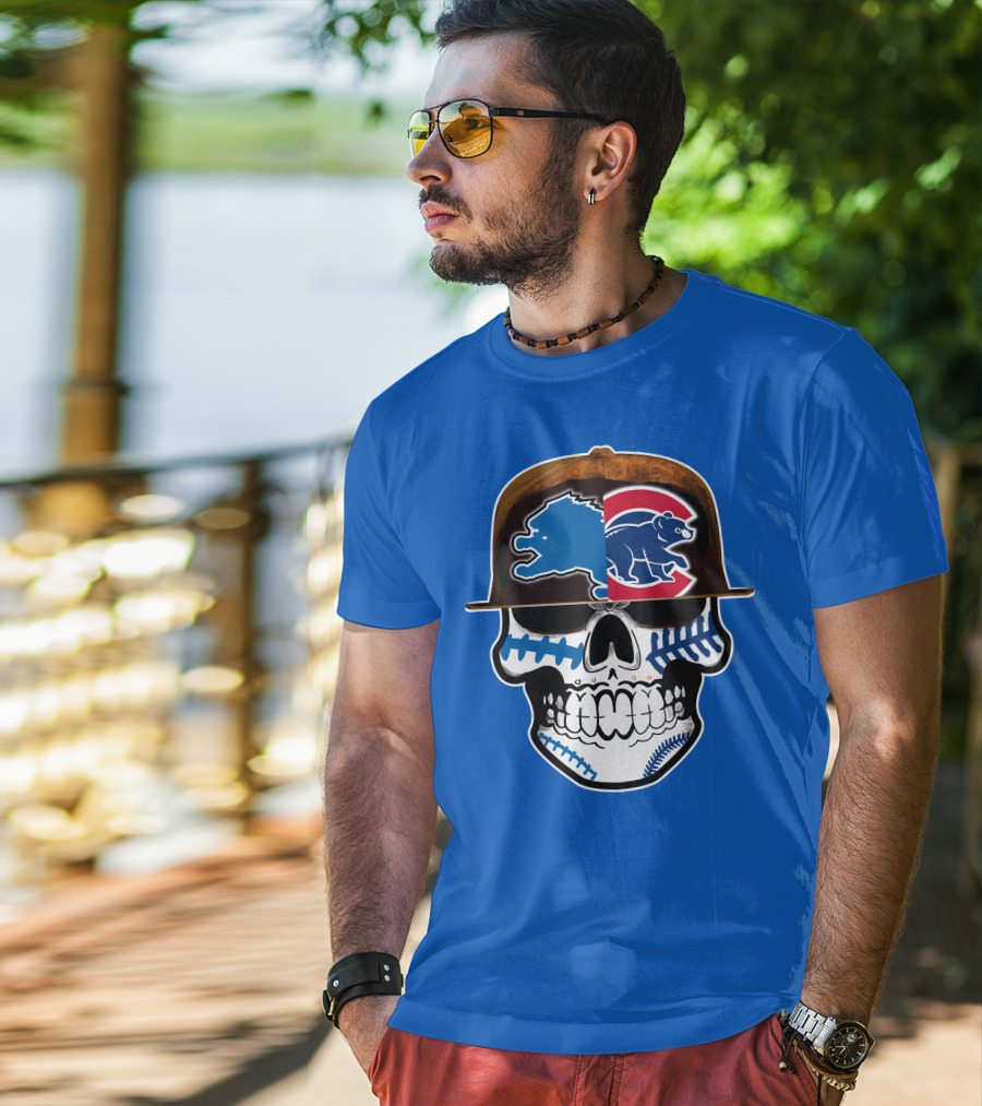 Detroit Lions Chicago Cubs Mashup Skull T-Shirt