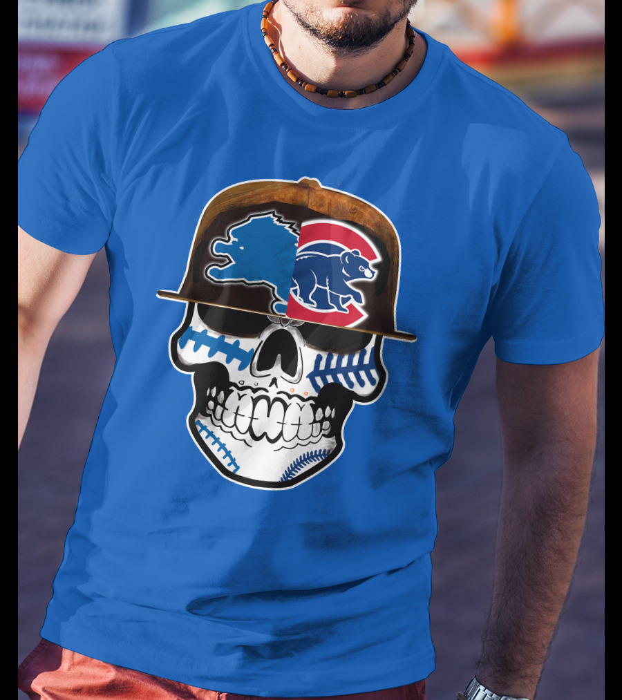Detroit Lions Chicago Cubs Mashup Skull T-Shirt