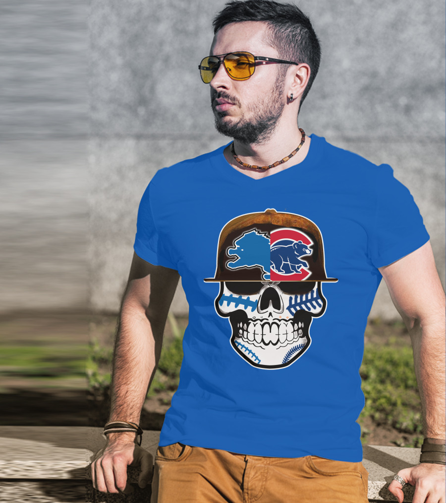 Detroit Lions Chicago Cubs Mashup Skull T-Shirt