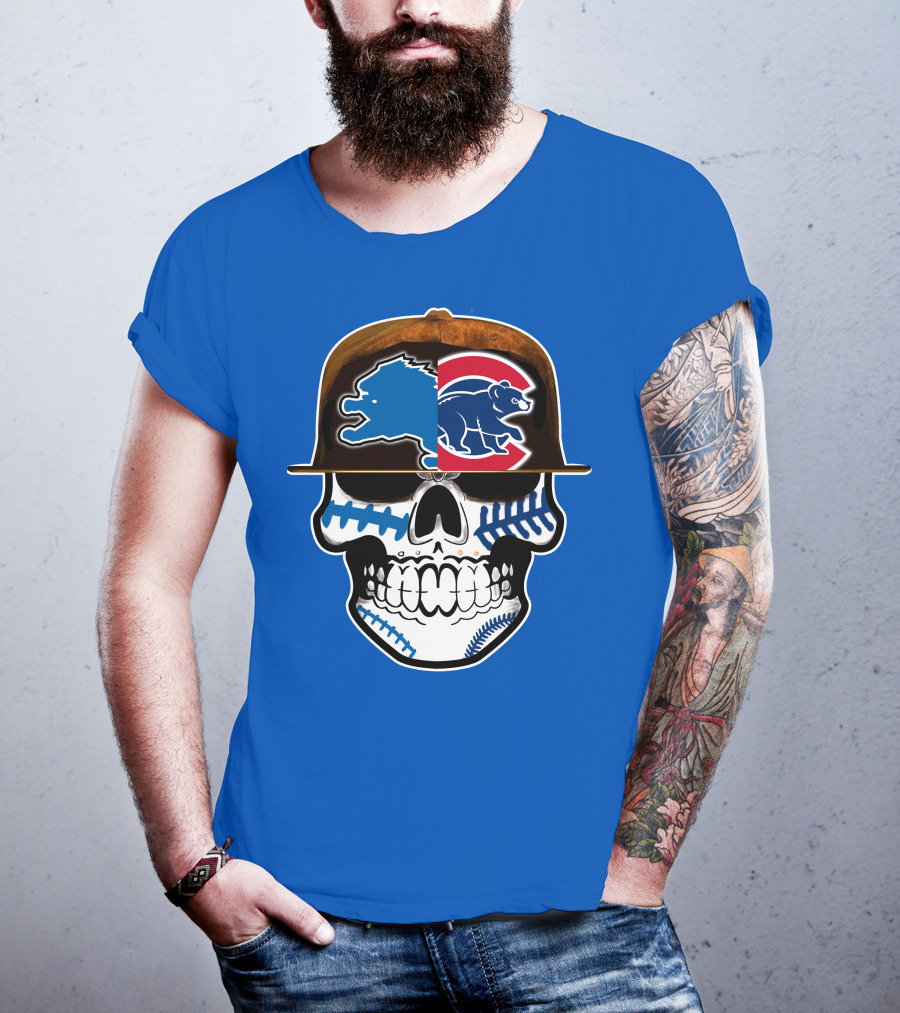 Detroit Lions Chicago Cubs Mashup Skull T-Shirt