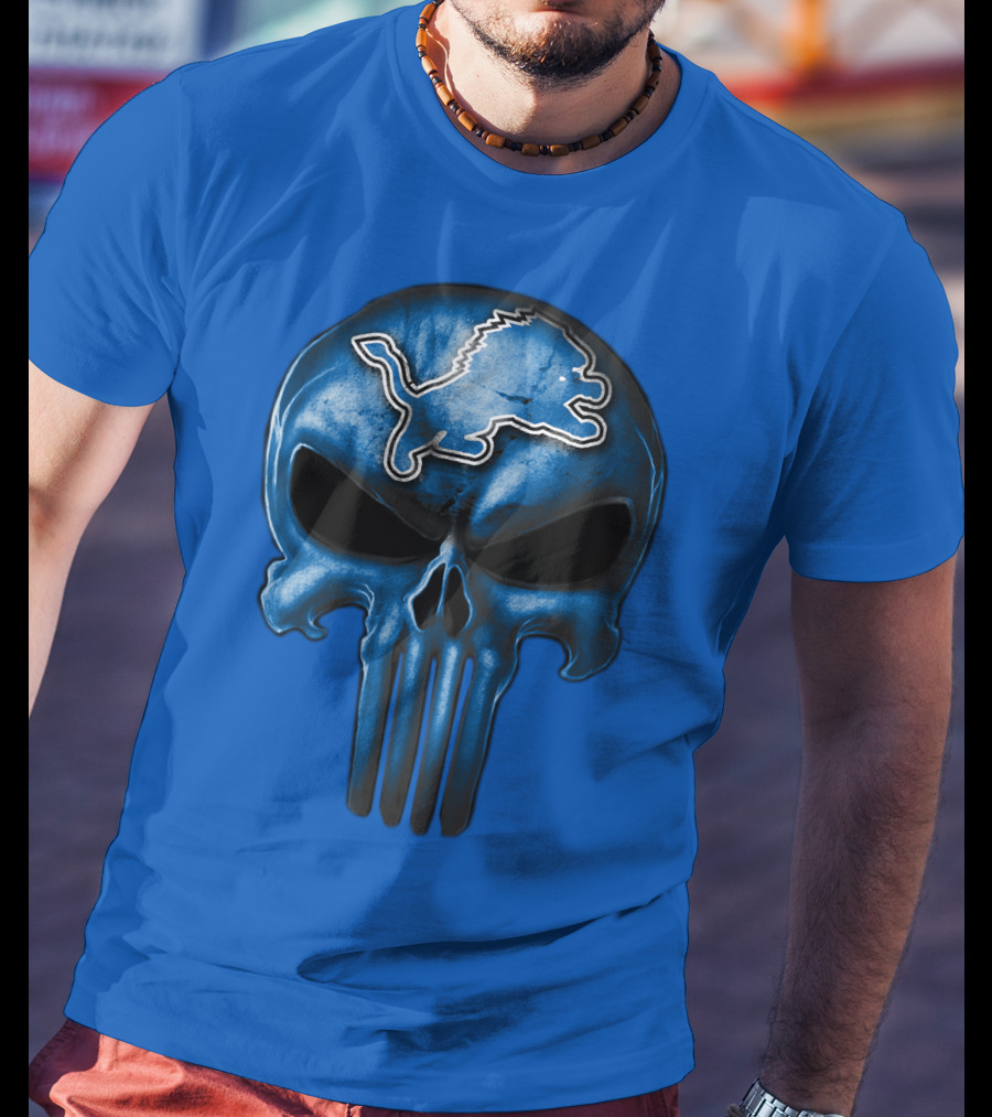 Detroit Lions Skull Logo Punisher T-Shirt
