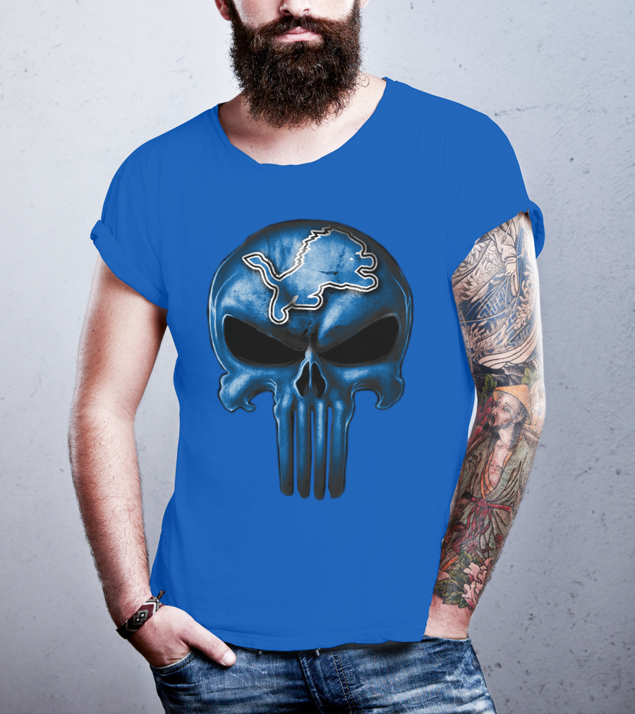 Detroit Lions Skull Logo Punisher T-Shirt